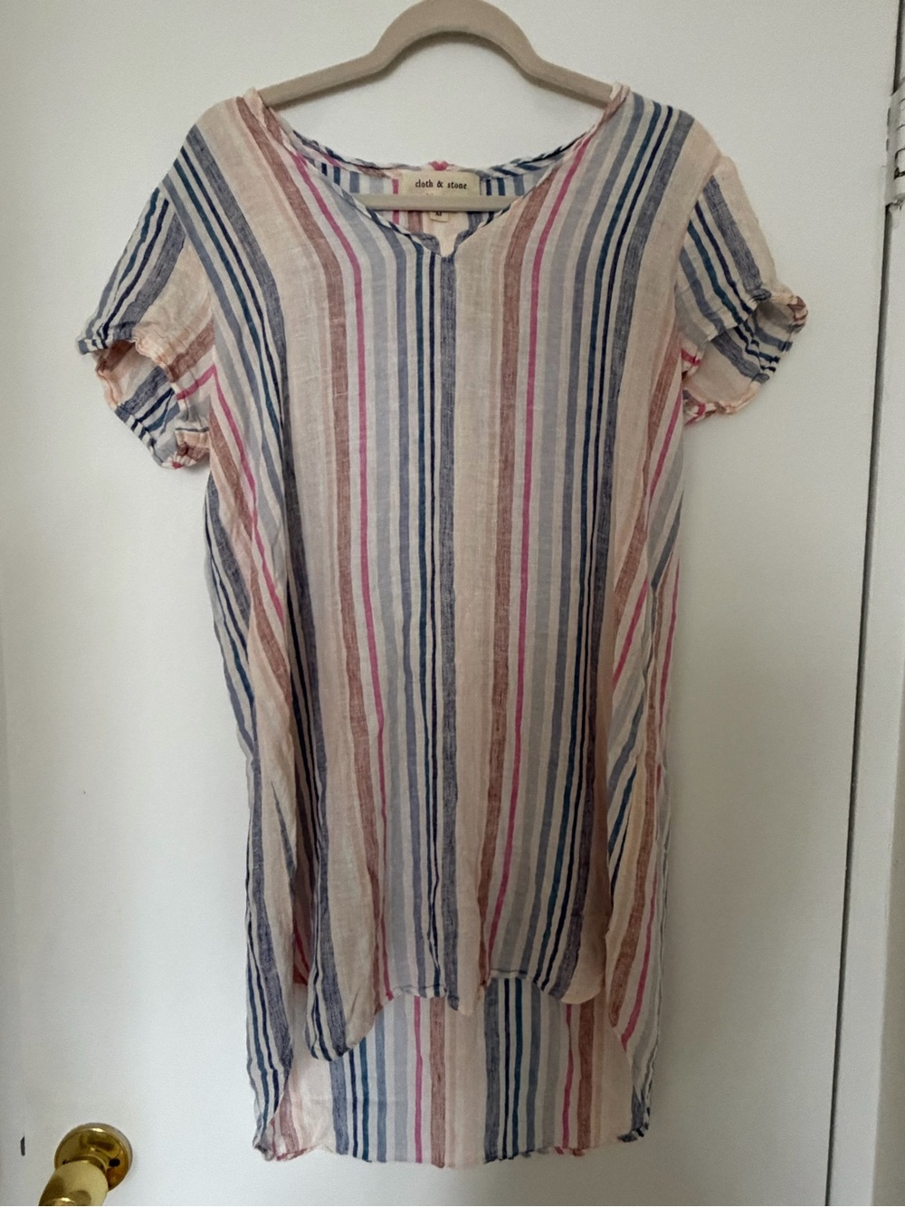 Chic cloth & stone Striped Short Sleeve cover up Top in Multi-Color